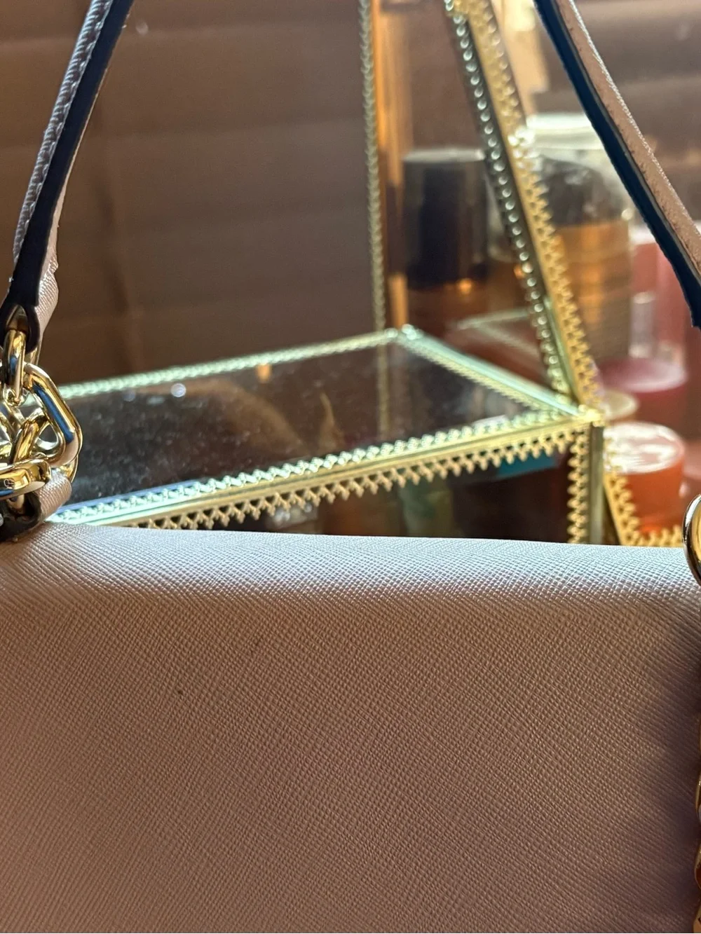 Michael Kors Blush Leather Shoulder Bag with Gold Chain